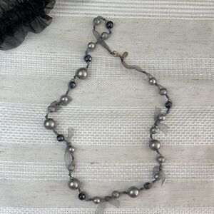 Express Silver-Gray Beaded Ribbon Necklace
